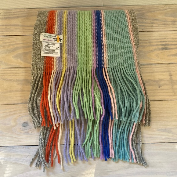 WILLIAM BRUNTON Hand Knits Made in Scotland Rainbow Stripes WOOL Scarf 8.5 x 80" - Picture 14 of 15